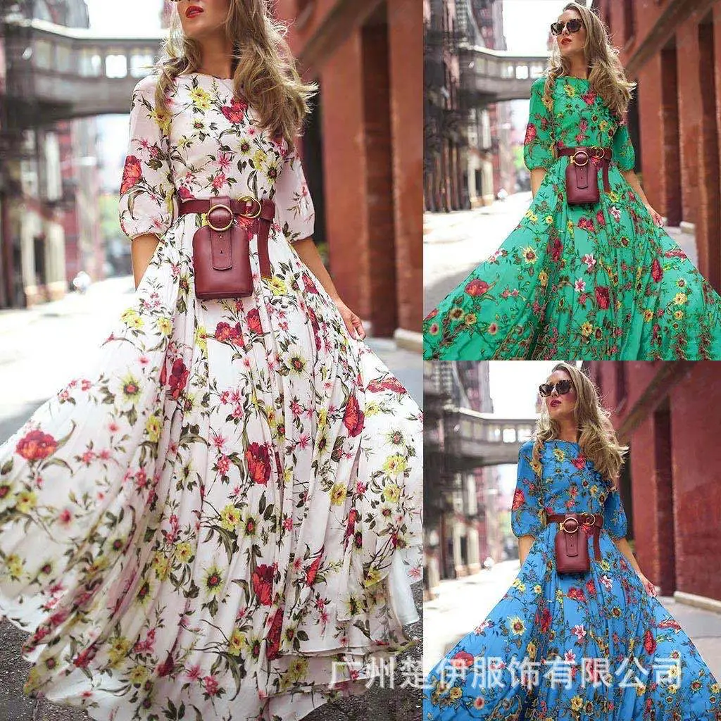Purple Floral Long Sleeve Dress for Women - Image 19