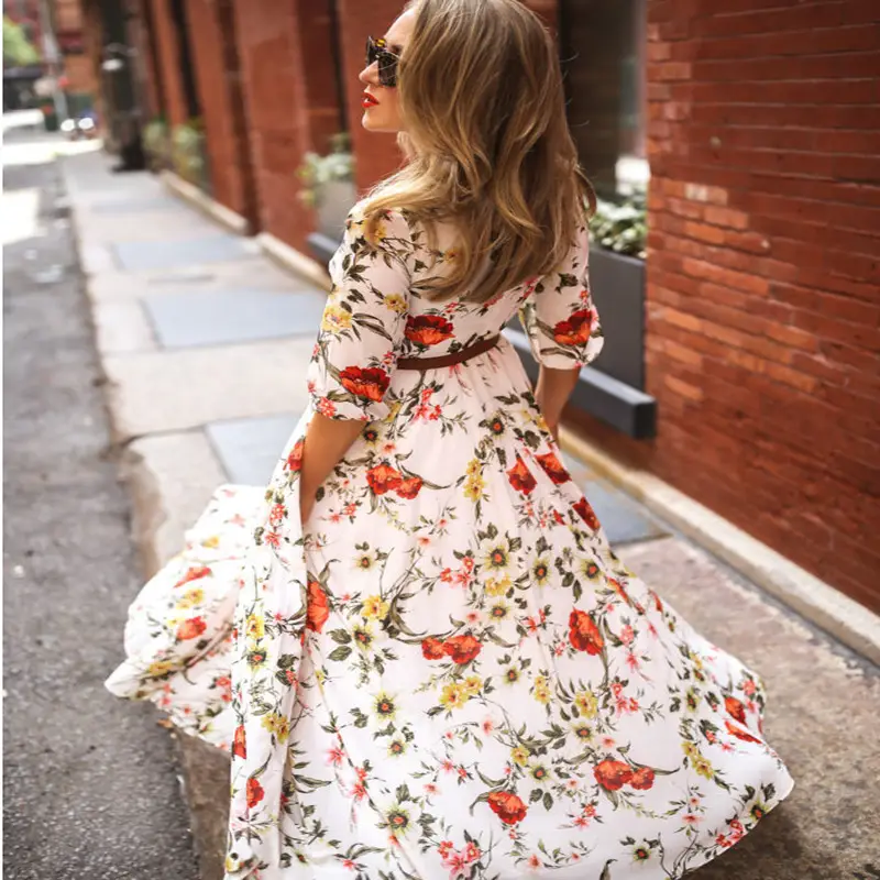 Purple Floral Long Sleeve Dress for Women - Image 20