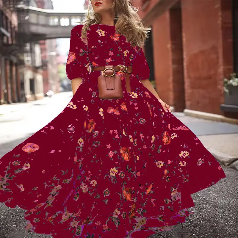 Purple Floral Long Sleeve Dress for Women - Image 15