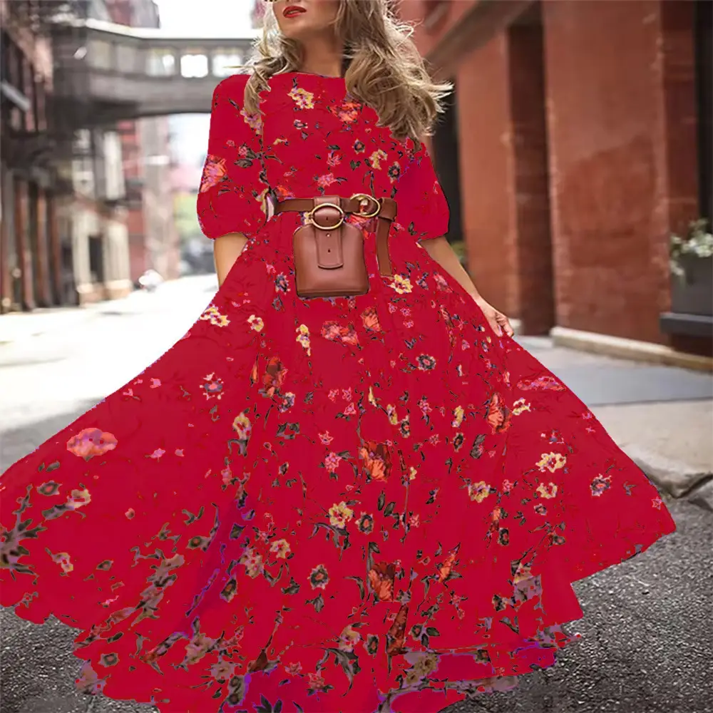 Purple Floral Long Sleeve Dress for Women - Image 16