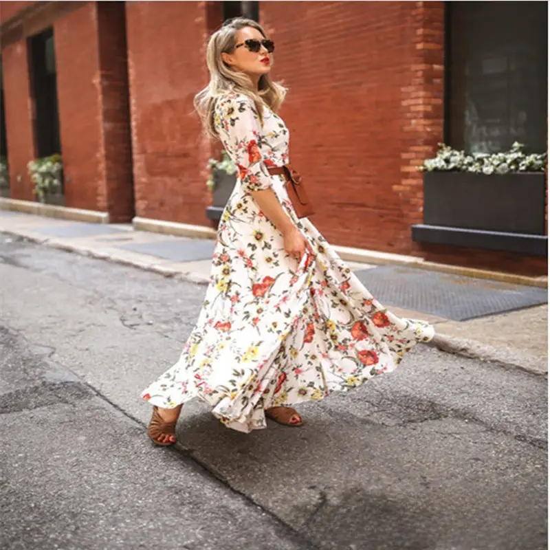 Purple Floral Long Sleeve Dress for Women - Image 2