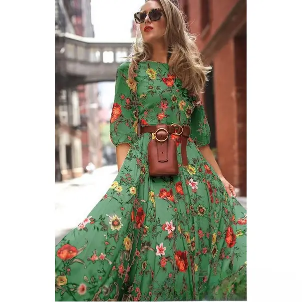 Purple Floral Long Sleeve Dress for Women - Image 9