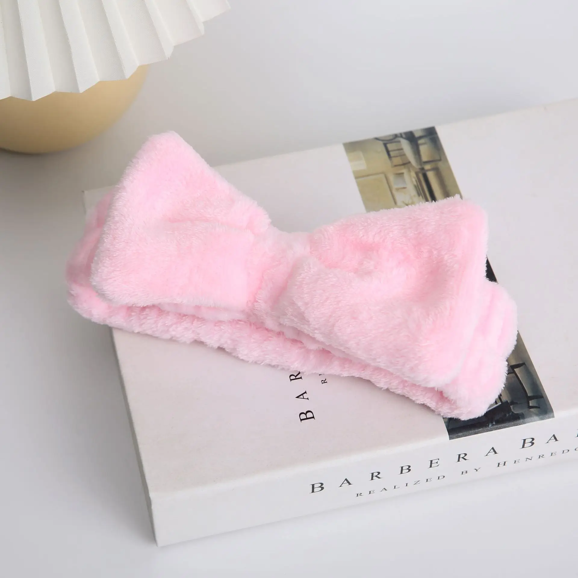 Pink Flannel Bow Headband for Hair & Makeup