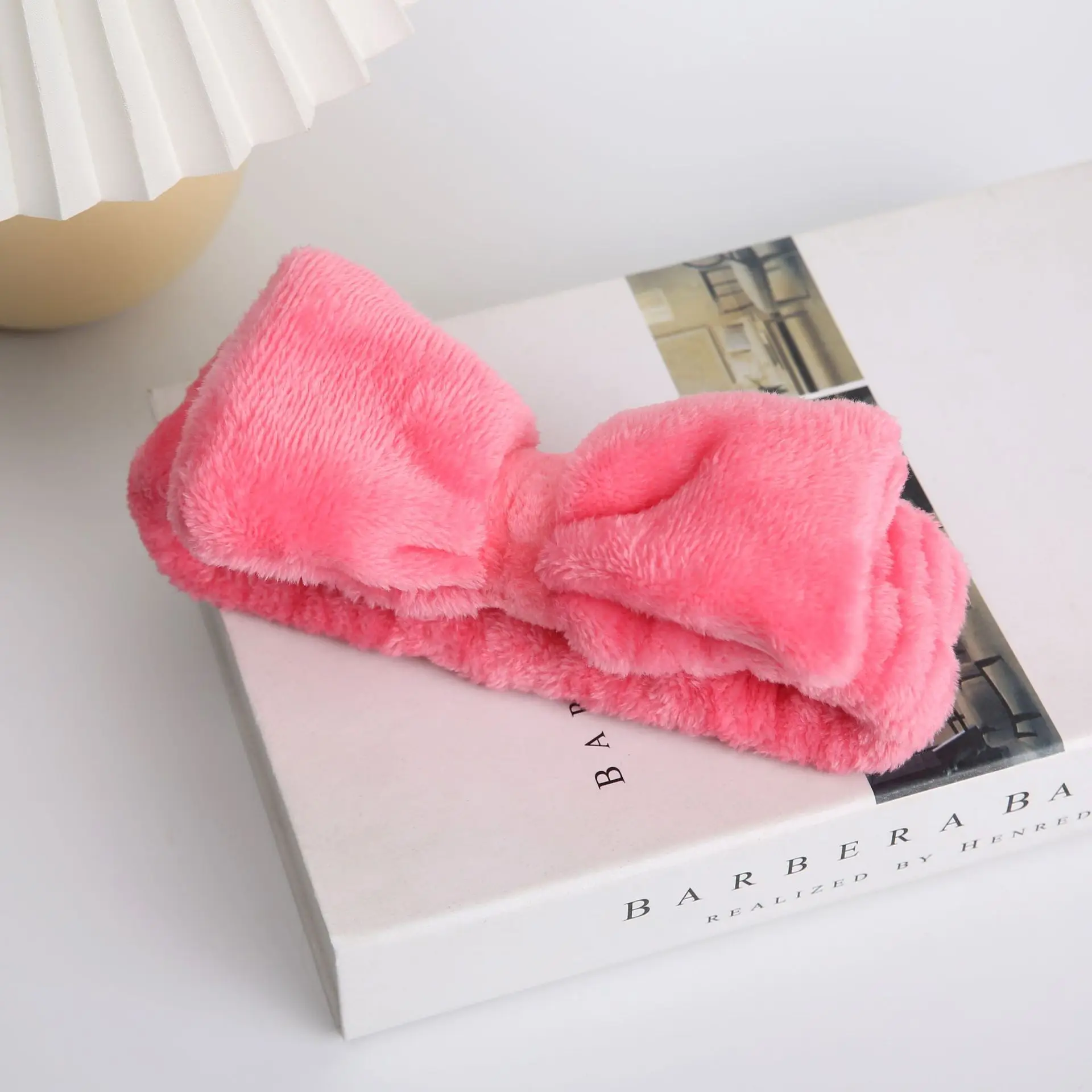 Pink Flannel Bow Headband for Hair & Makeup