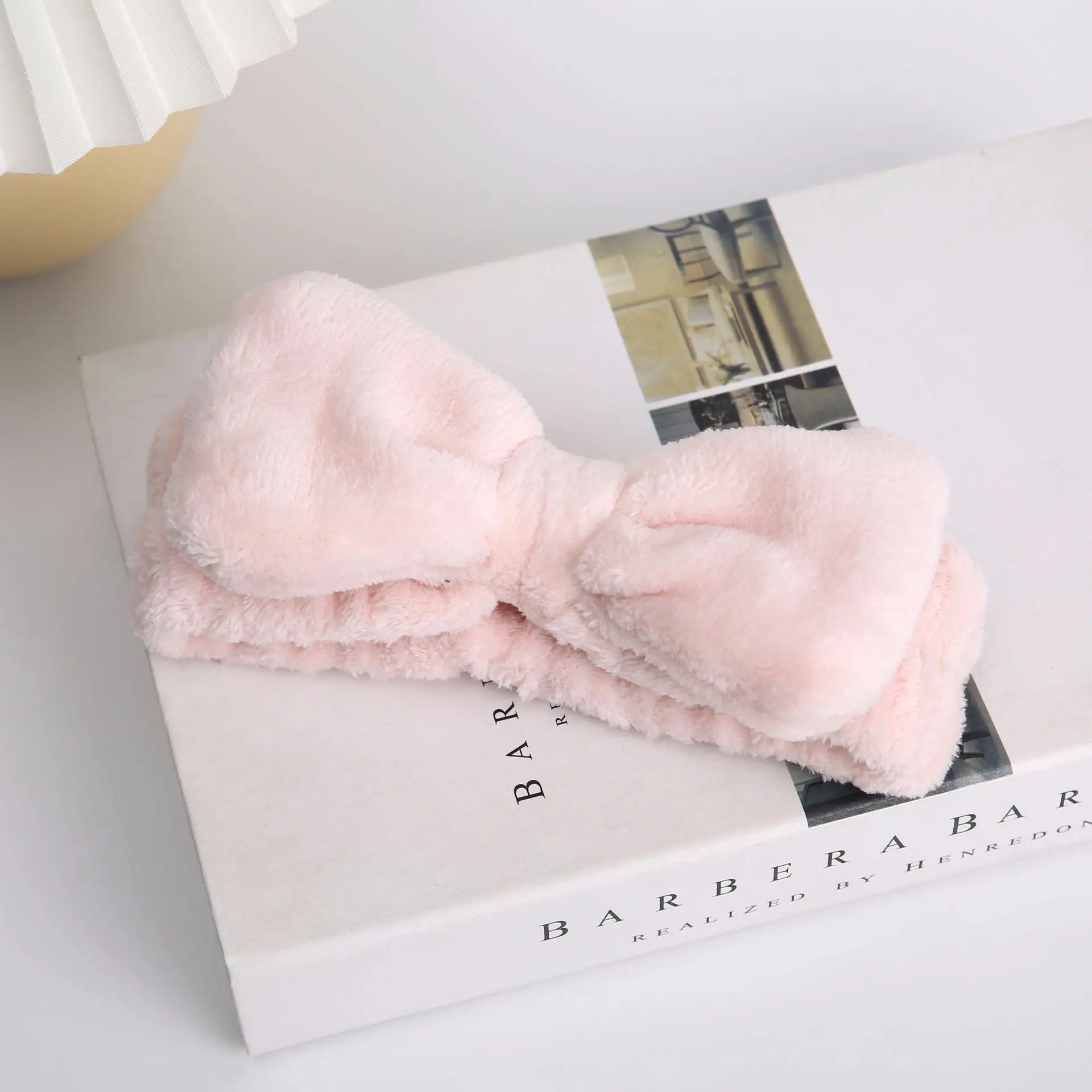 Pink Flannel Bow Headband for Hair & Makeup