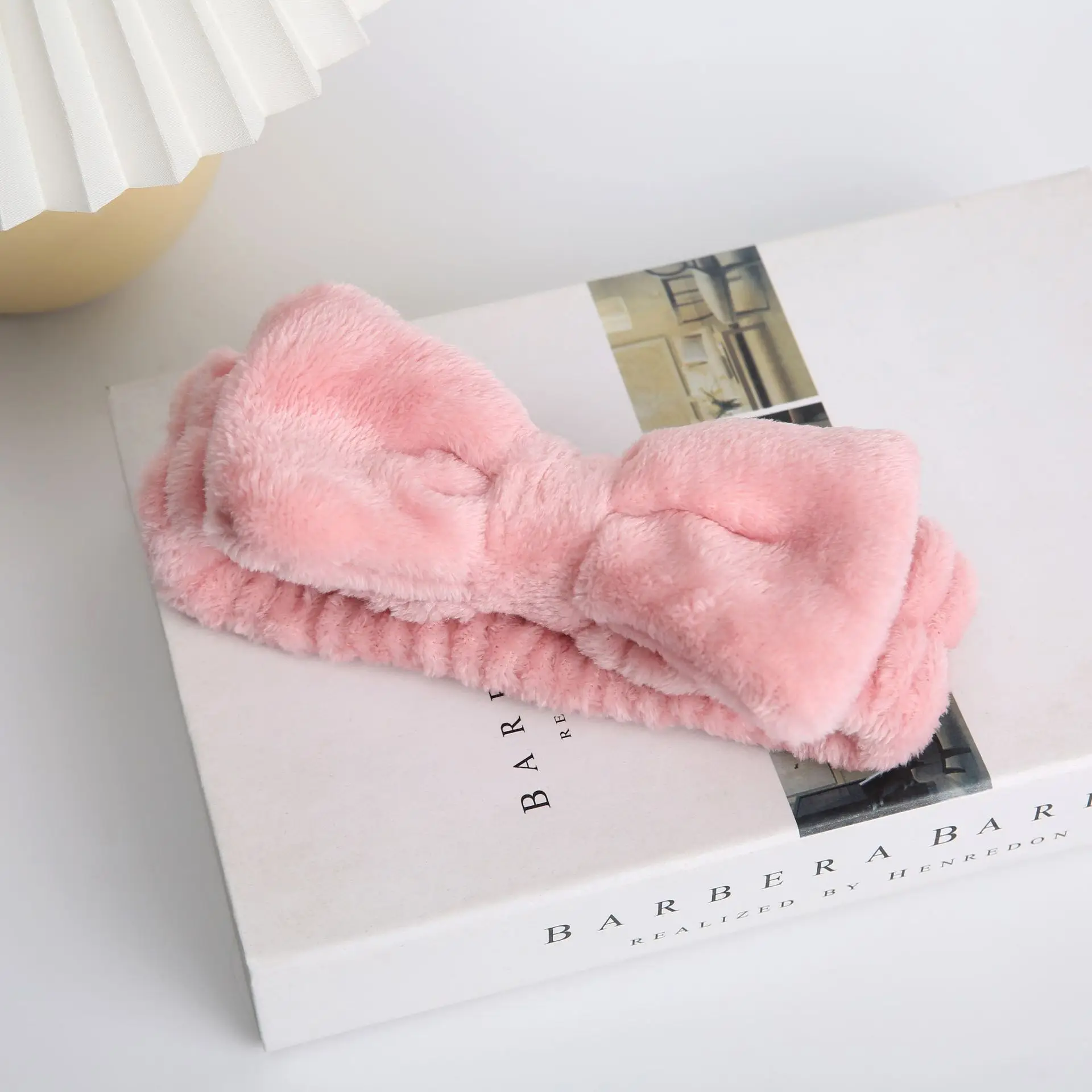 Pink Flannel Bow Headband for Hair & Makeup