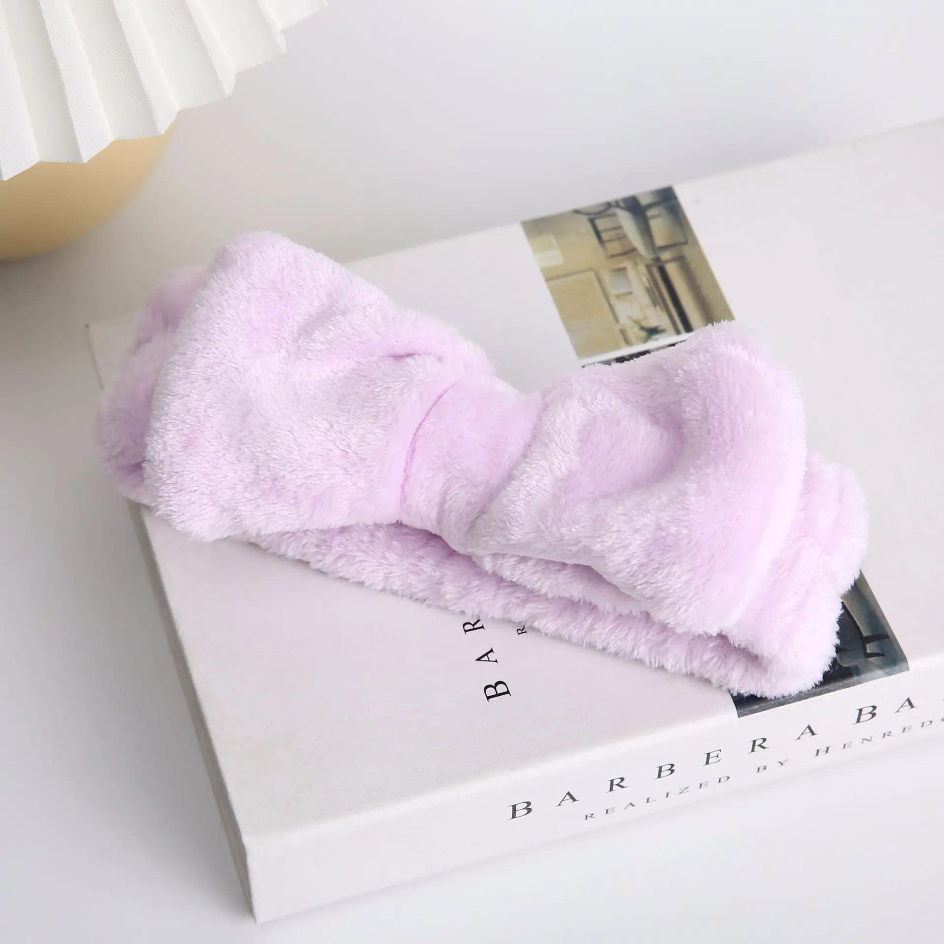 Pink Flannel Bow Headband for Hair & Makeup