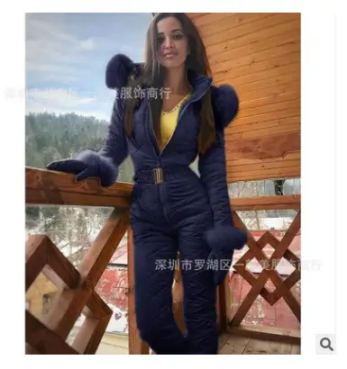 Warm Women's Blue Temperament Jacket Hoodie Jumpsuit