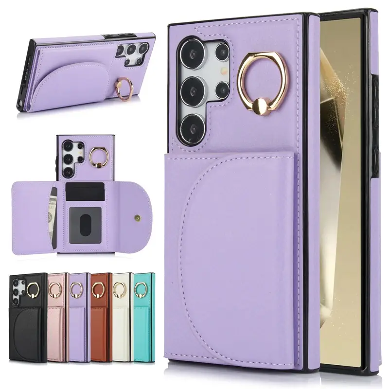 Black Leather Ring Card Holder Mobile Phone Case - Image 7