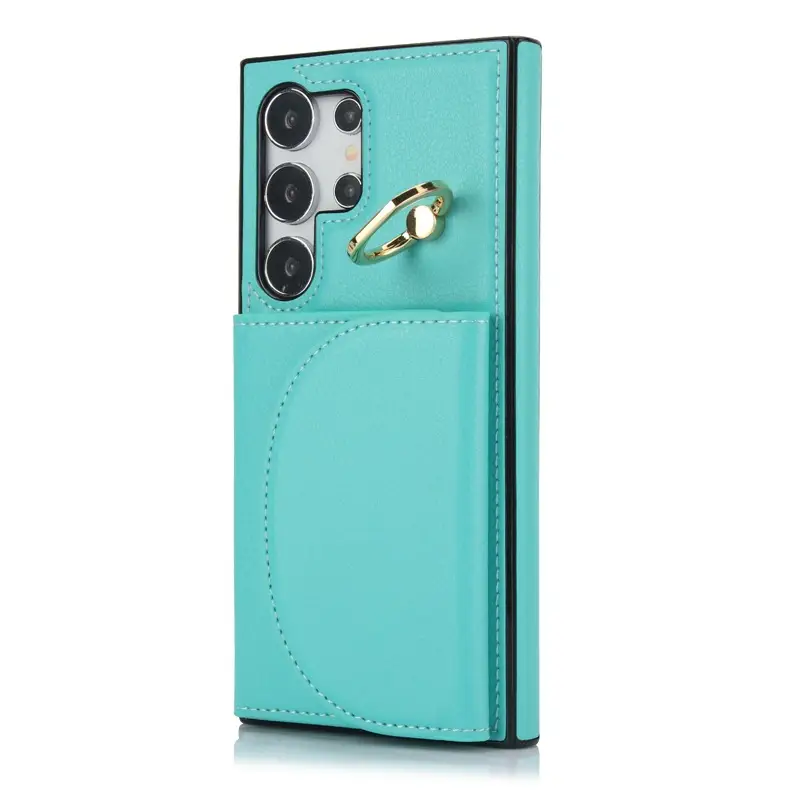 Black Leather Ring Card Holder Mobile Phone Case - Image 8