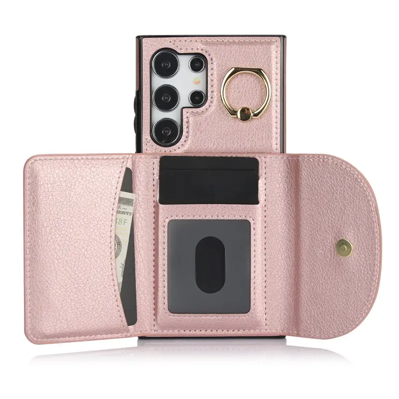 Black Leather Ring Card Holder Mobile Phone Case - Image 9