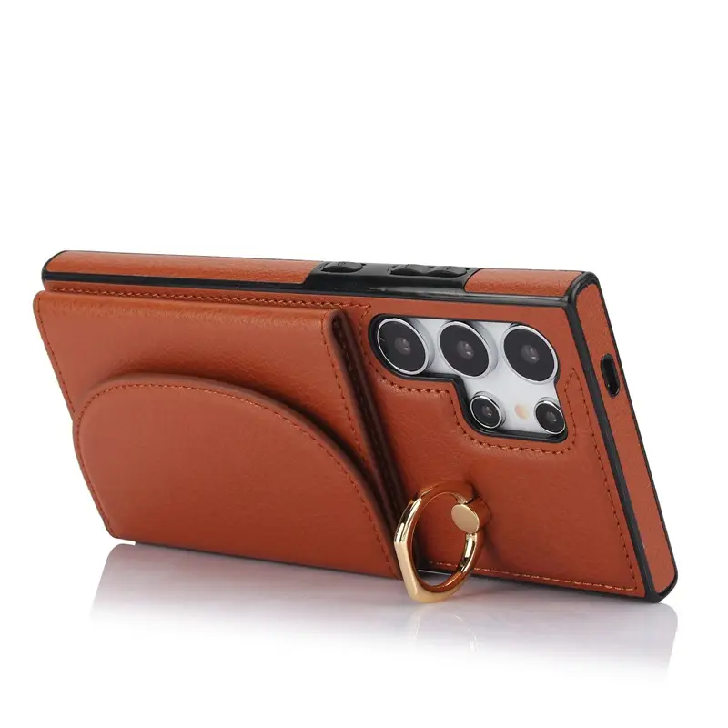 Black Leather Ring Card Holder Mobile Phone Case - Image 10