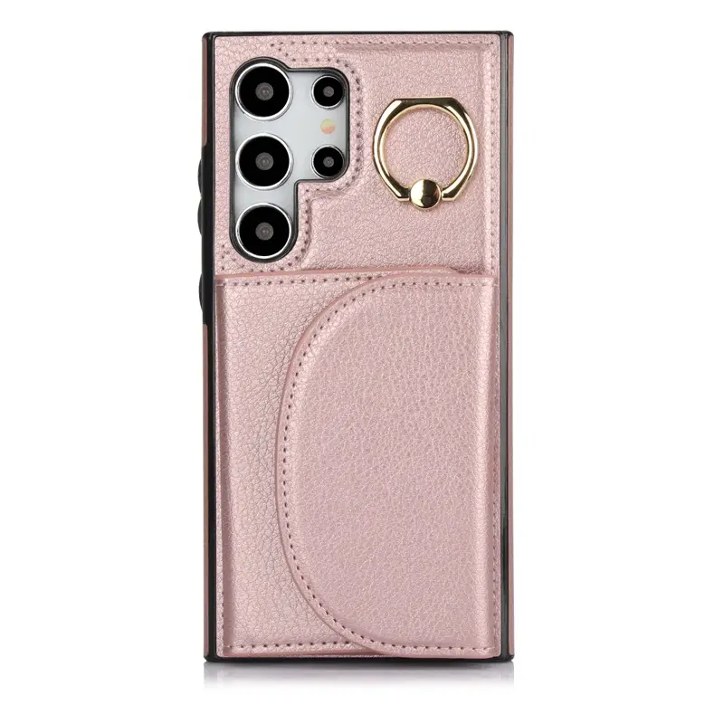 Black Leather Ring Card Holder Mobile Phone Case - Image 3