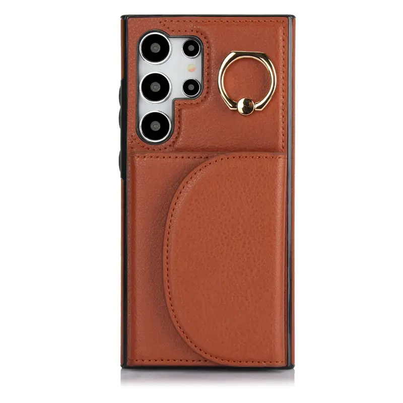 Black Leather Ring Card Holder Mobile Phone Case - Image 5