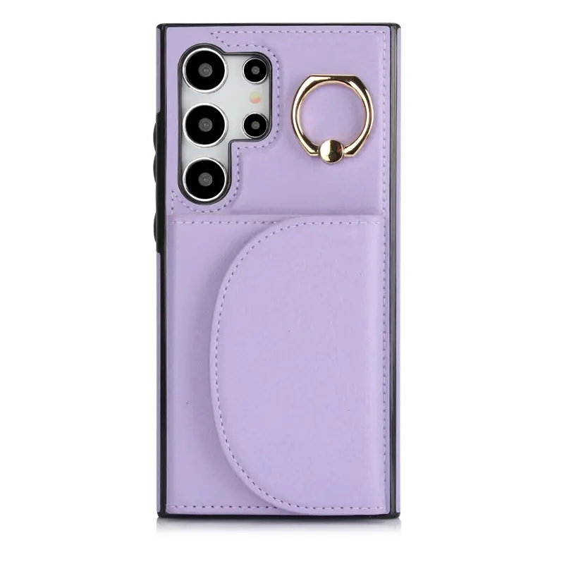 Black Leather Ring Card Holder Mobile Phone Case - Image 6
