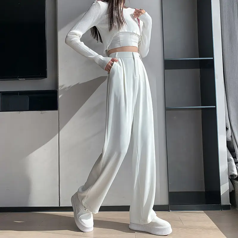 White Loose Waist Wide Leg Pants Women Spring Autumn - Image 13
