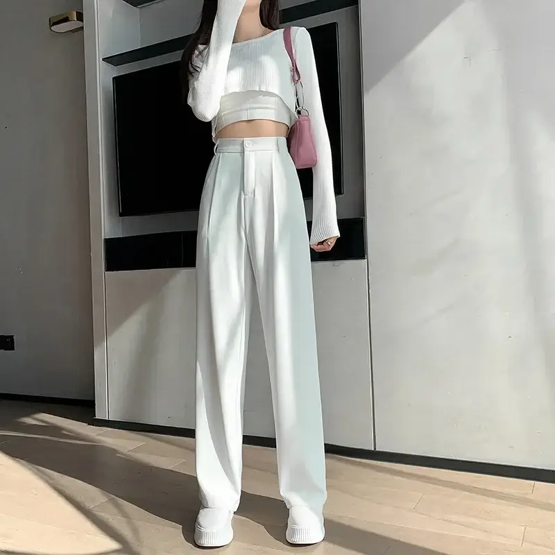 White Loose Waist Wide Leg Pants Women Spring Autumn - Image 4