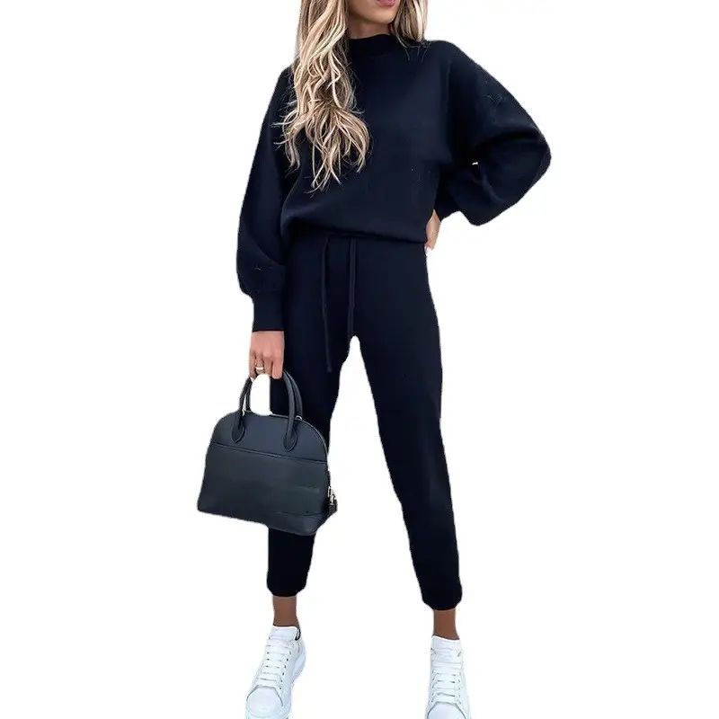 2021 Women's Black Sweatshirt Set with Faux Fur Hoodie - Image 10