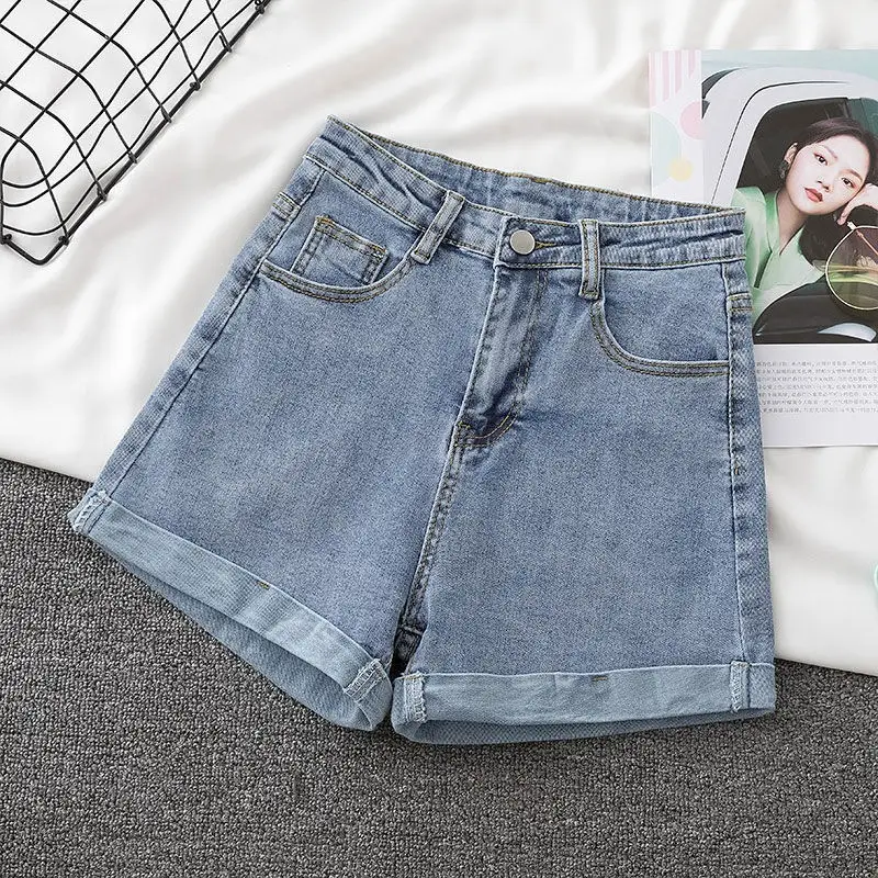 Women Denim Shorts High Waist Blue 2021 - Image 3