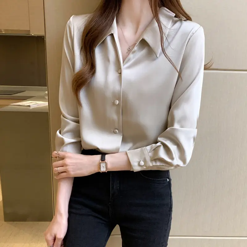 Women Silk Satin Button-Up Shirt Spring 2024