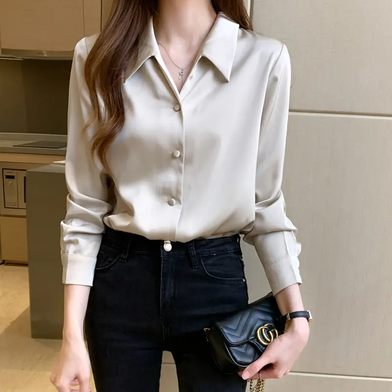 Women Silk Satin Button-Up Shirt Spring 2024