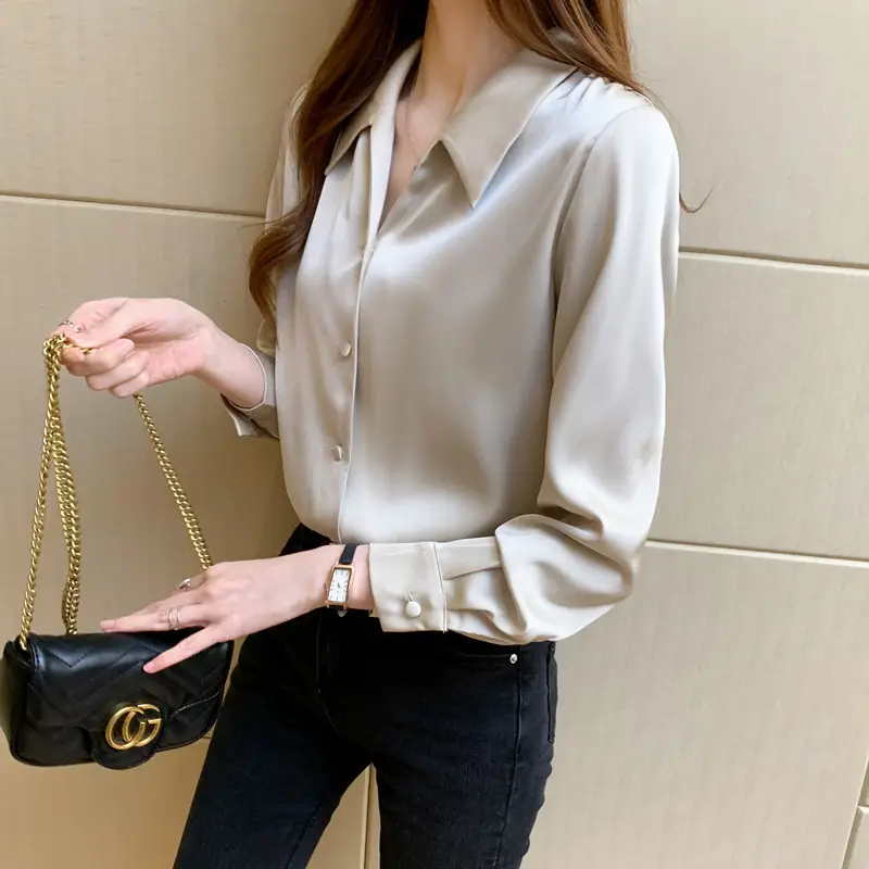 Women Silk Satin Button-Up Shirt Spring 2024