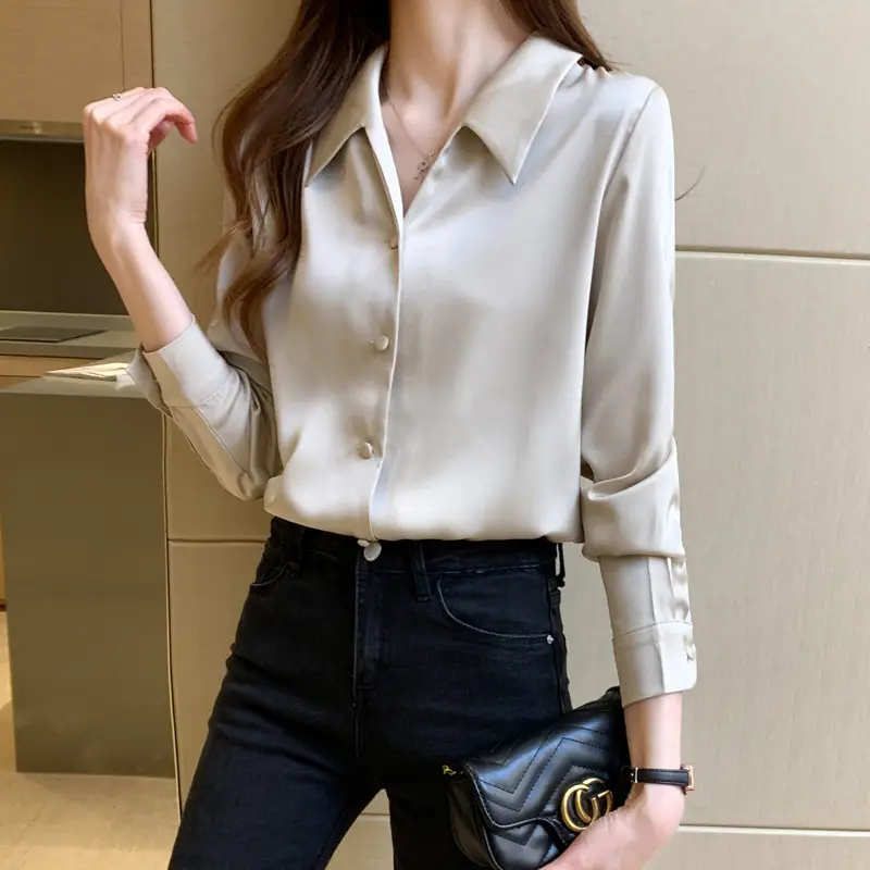 Women Silk Satin Button-Up Shirt Spring 2024