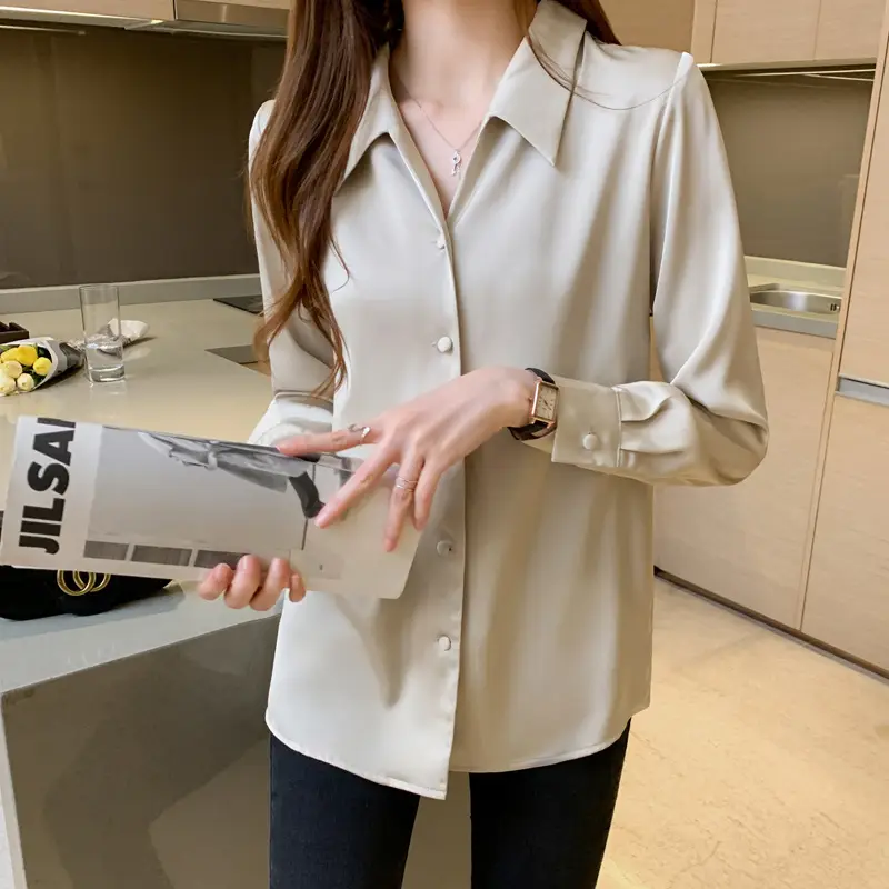 Women Silk Satin Button-Up Shirt Spring 2024
