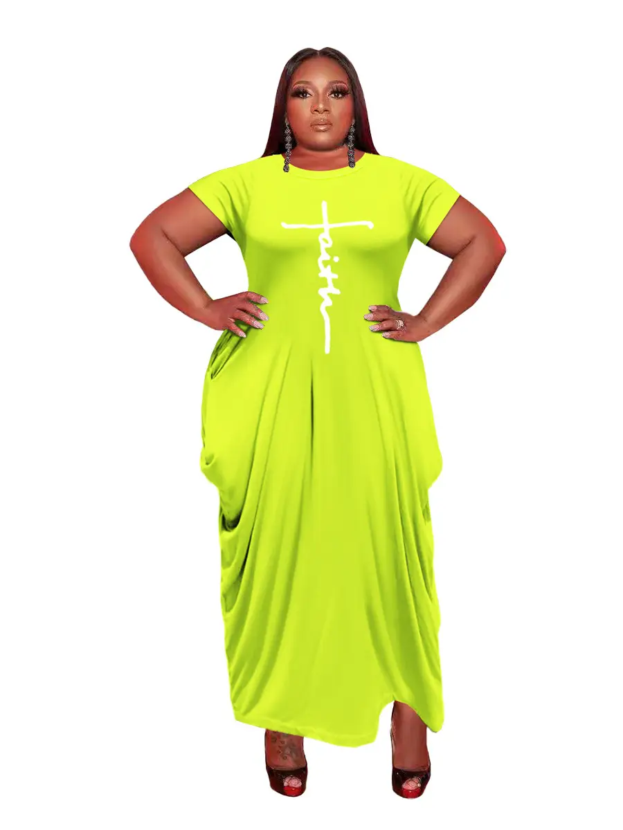 Black Cross Print Plus Size Long Sleeve Dress - Image 4