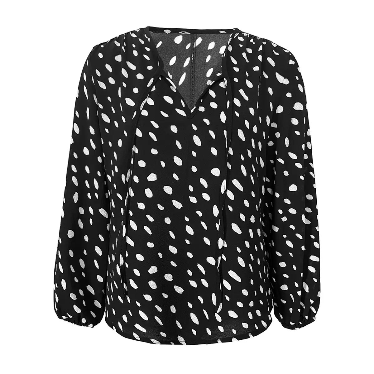 Women's 2024 Wave Dot V-neck Bubble Sleeve Top — feature 4