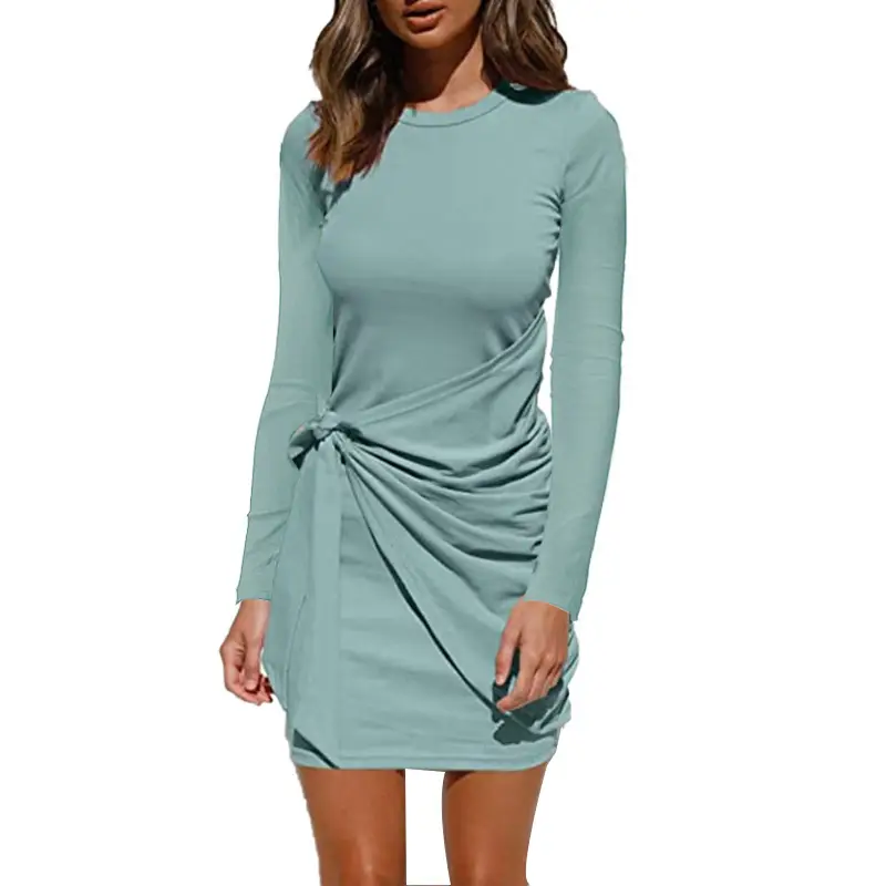 Women's Knot Long Sleeve Dress Mint Blue 2024 - Image 5