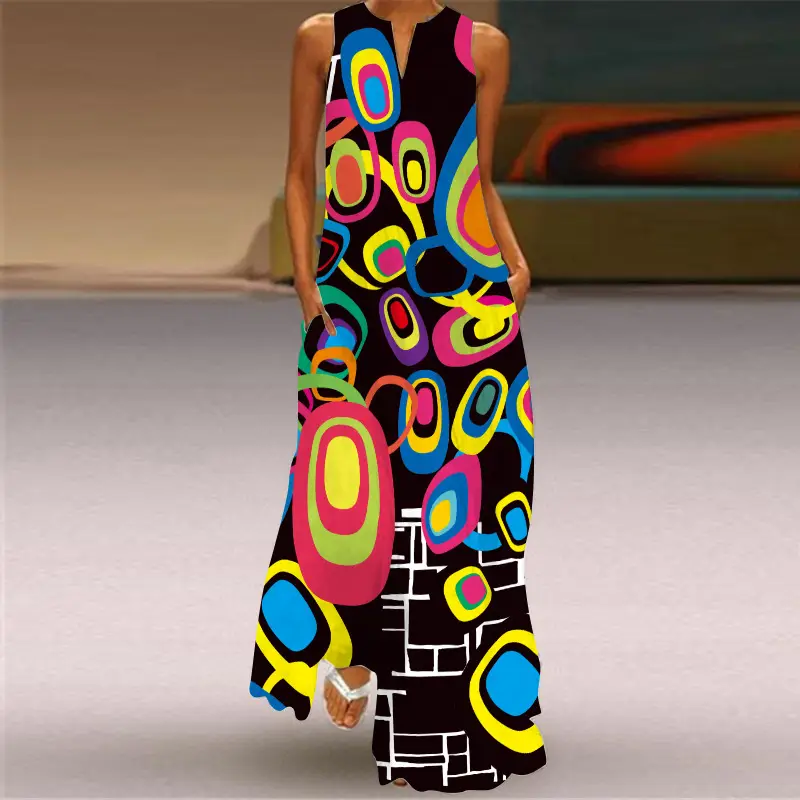 2026 Women's Printed V-Neck Sleeveless Dress - Image 3