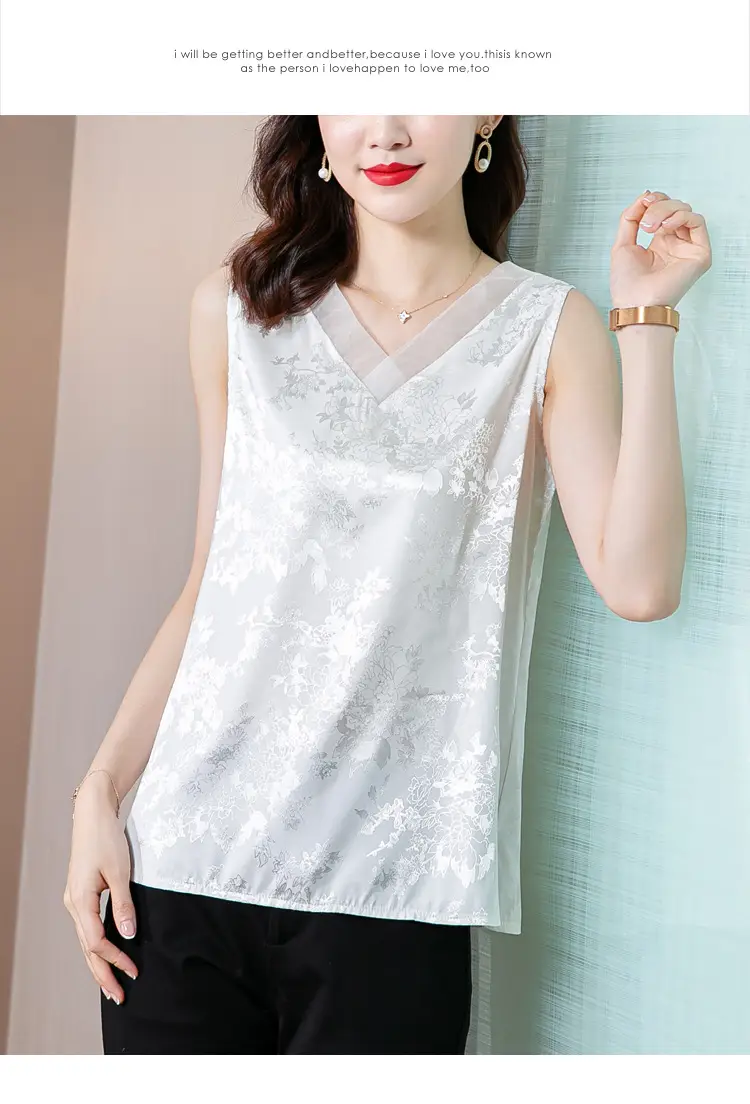 Black Jacquard Satin Sleeveless V-Neck Vest Top Plus Size — feature 28