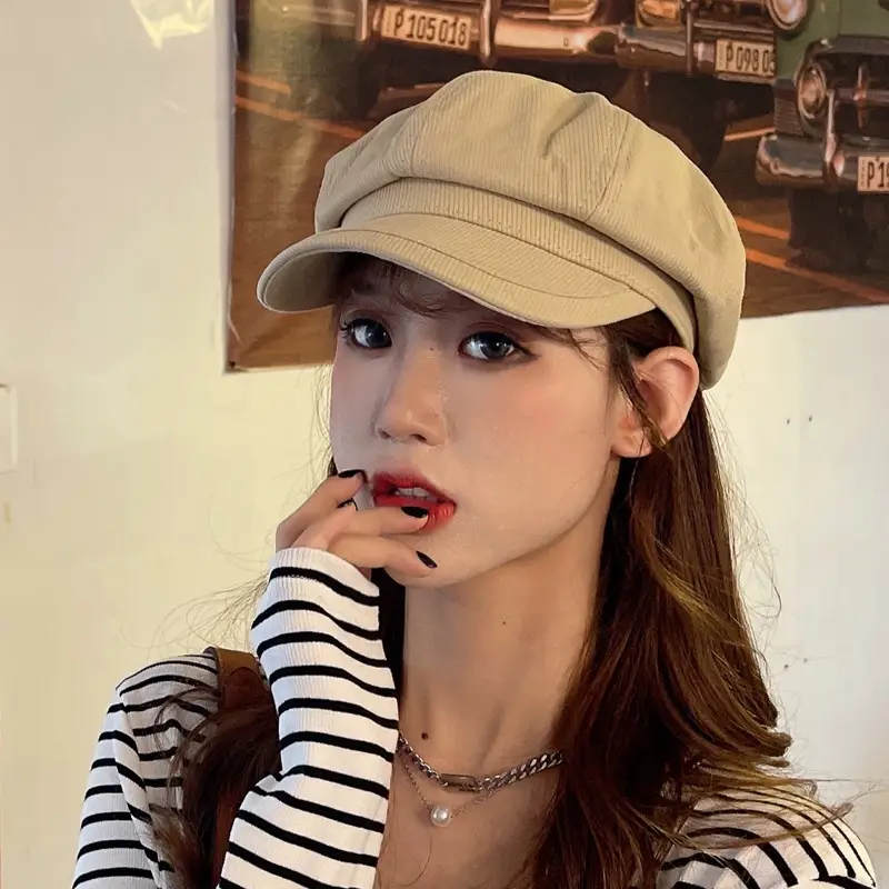 Women Japanese Style Duck Tonge Beret Hat Tan - Image 3