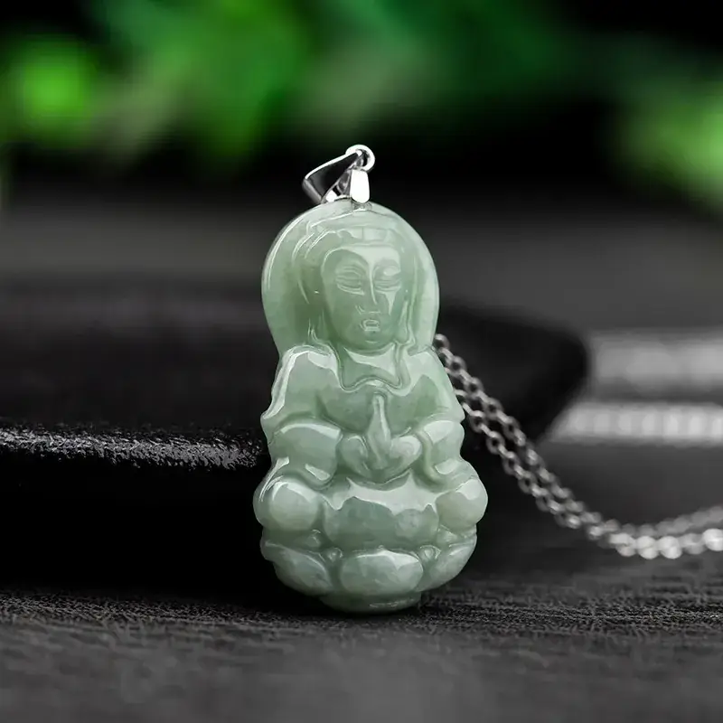 Natural Jade Buddha Pendant 925 Silver Set - Image 3