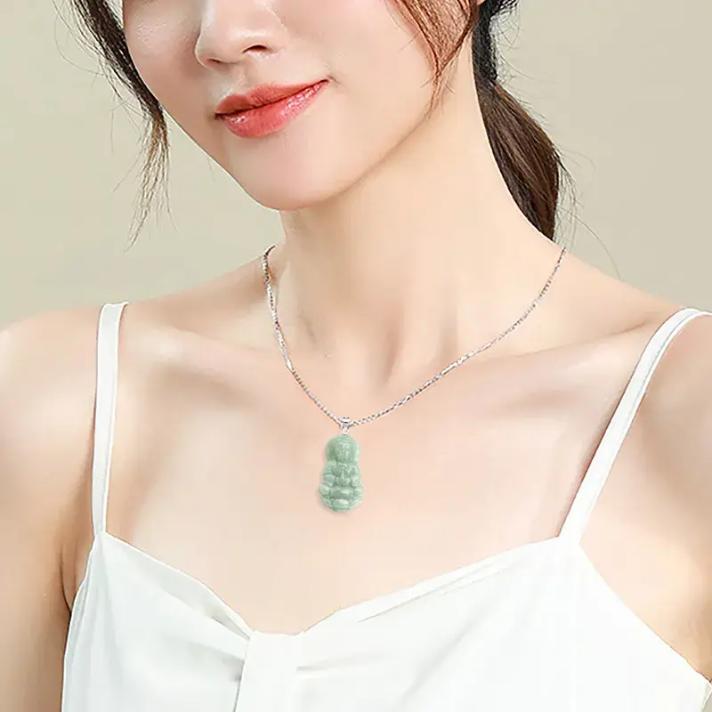 Natural Jade Buddha Pendant 925 Silver Set - Image 4