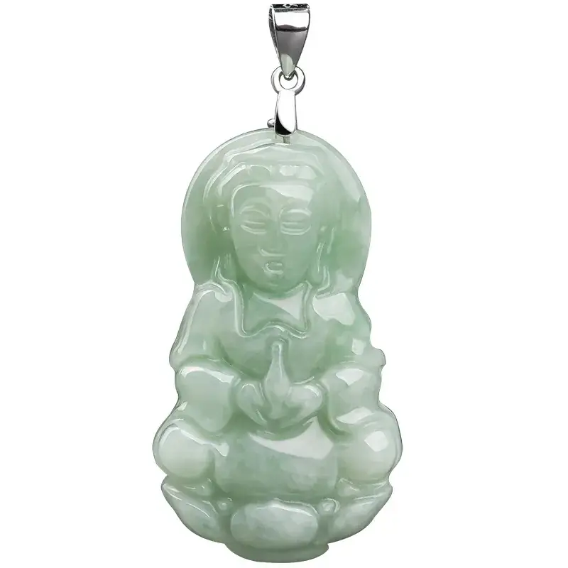 Natural Jade Buddha Pendant 925 Silver Set - Image 5