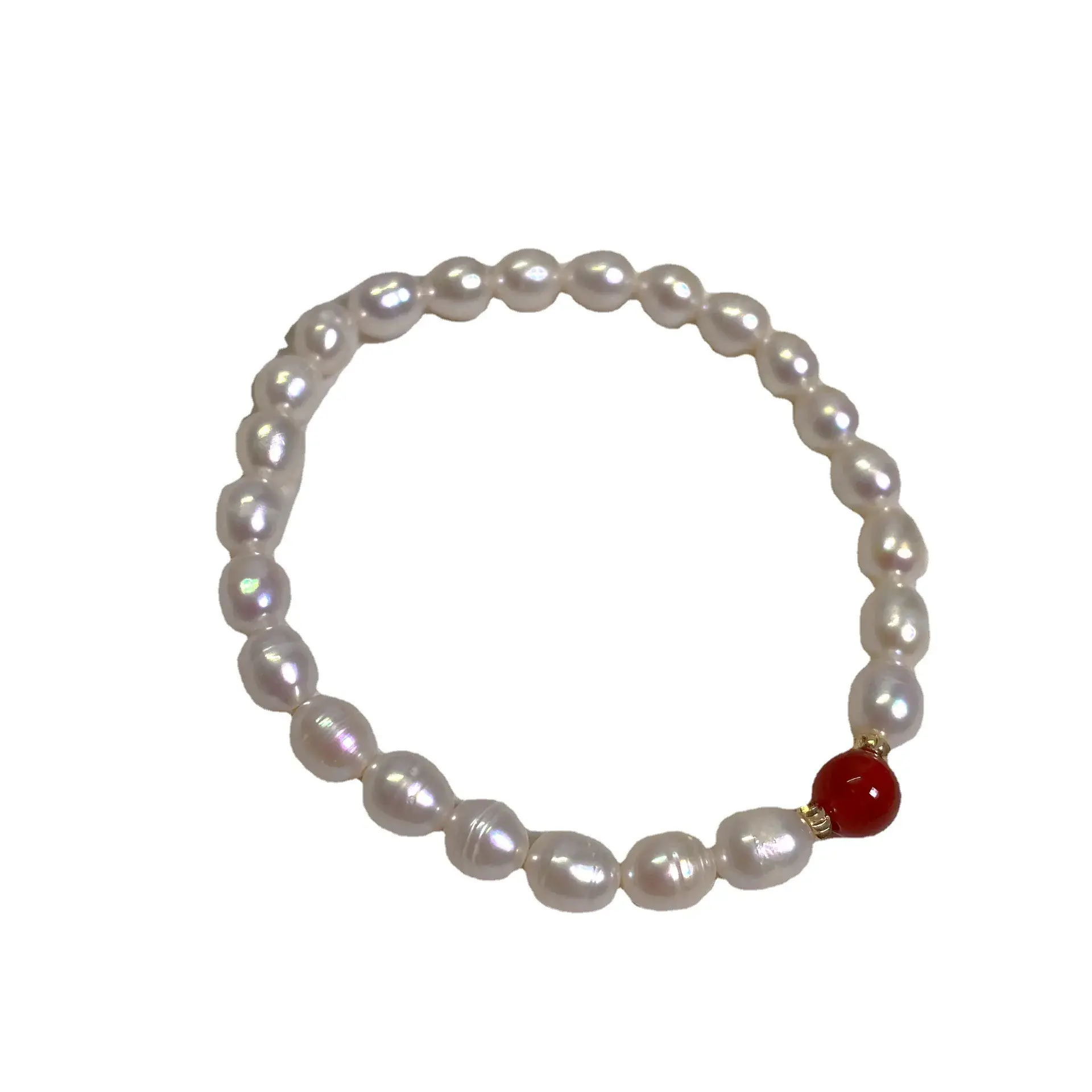 Irregular Pearl Bracelet with Red Accent - Image 13