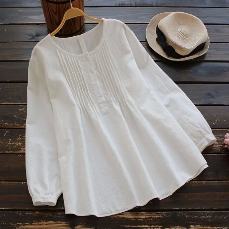 Long Sleeve Women's Pleated Top Yellow White Blue Pink - Image 6