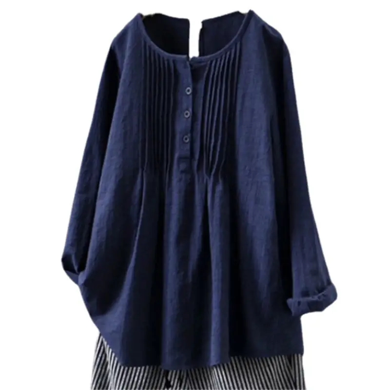 Long Sleeve Women's Pleated Top Yellow White Blue Pink - Image 9