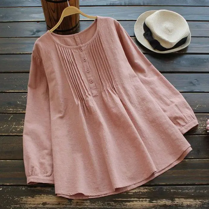 Long Sleeve Women's Pleated Top Yellow White Blue Pink - Image 2