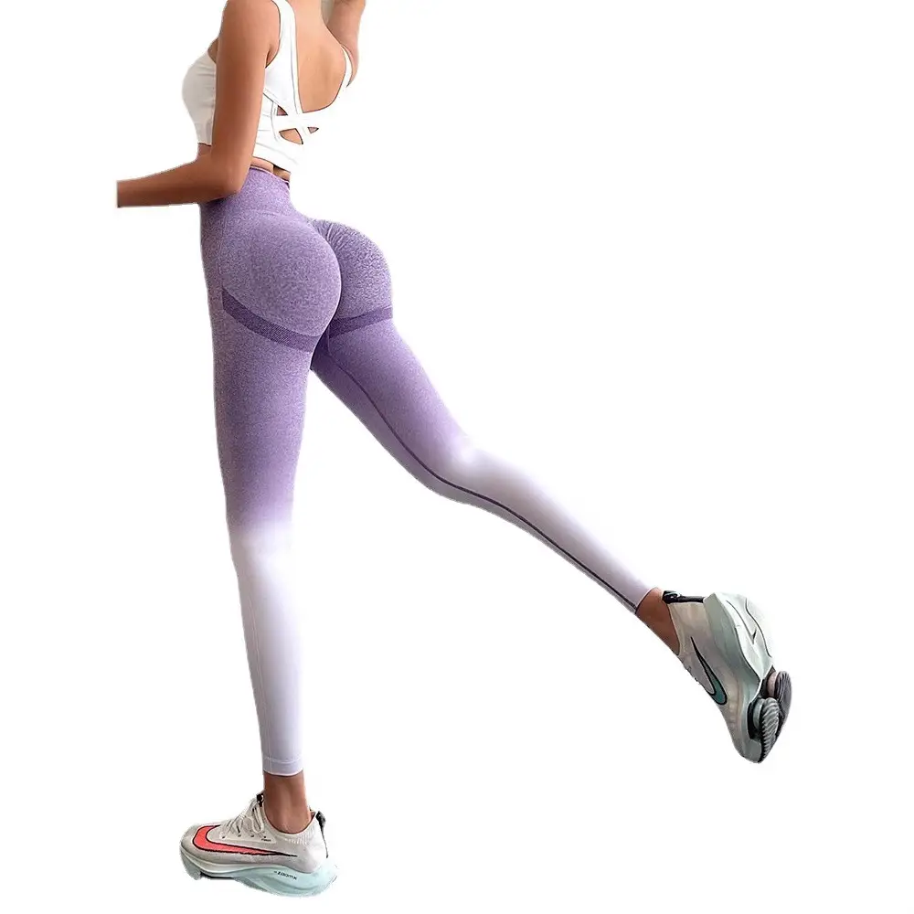 Women Pink High Waist Fitness Pants Gradient Hip Lifting Running - Image 14