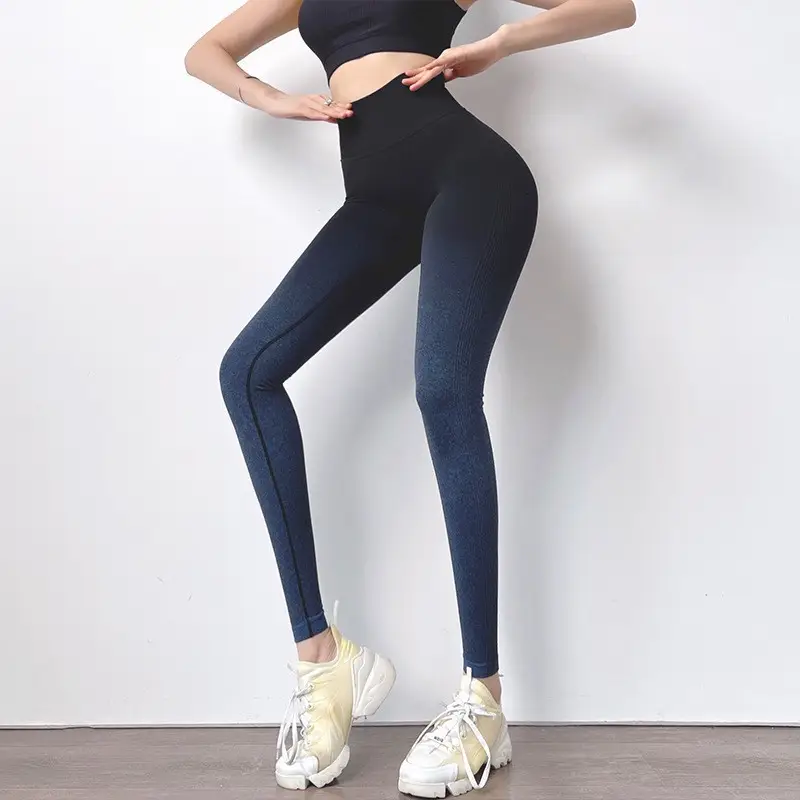 Women Pink High Waist Fitness Pants Gradient Hip Lifting Running - Image 5