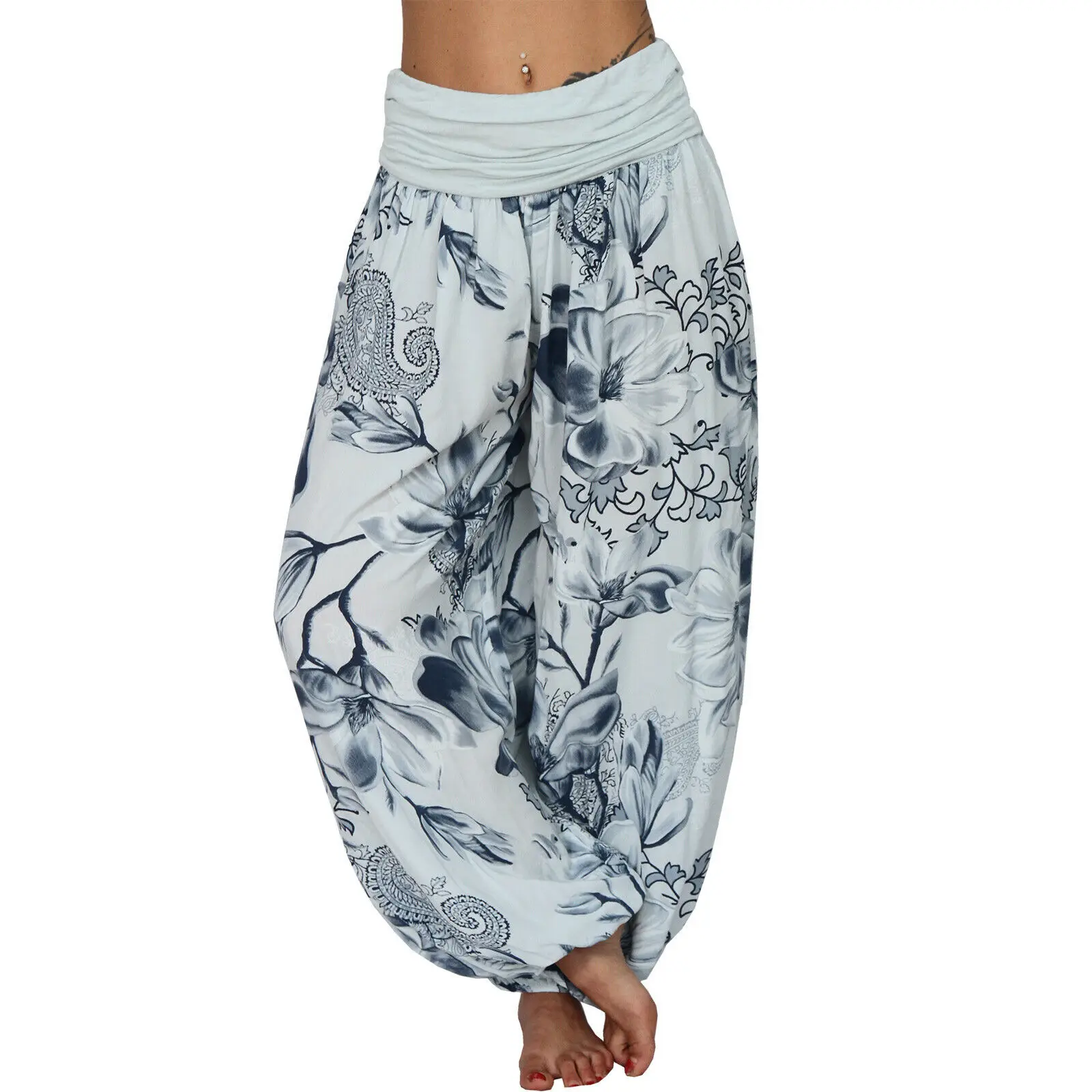 2022 Women's Blue Floral Wide Leg Pants - Image 6