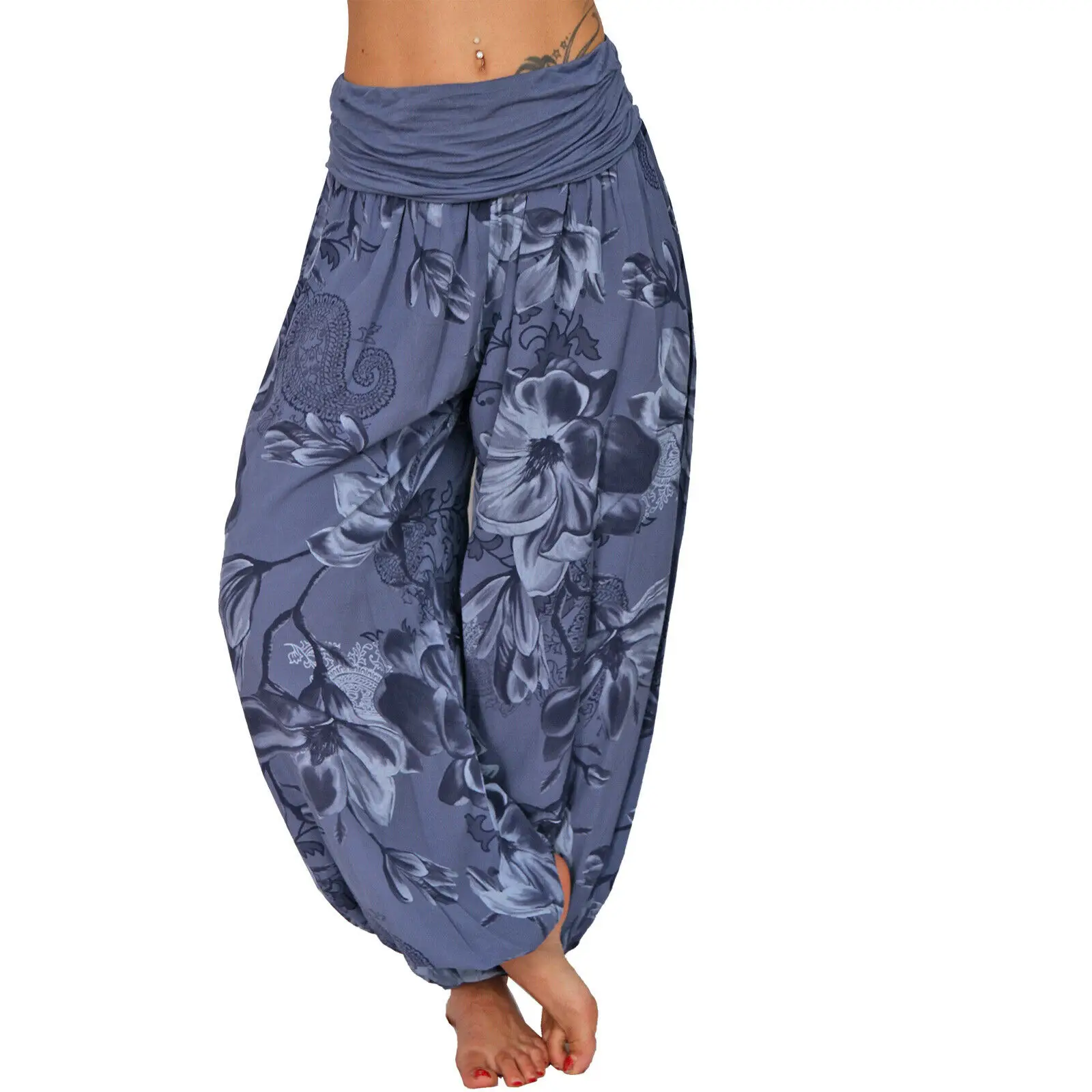 2022 Women's Blue Floral Wide Leg Pants - Image 7