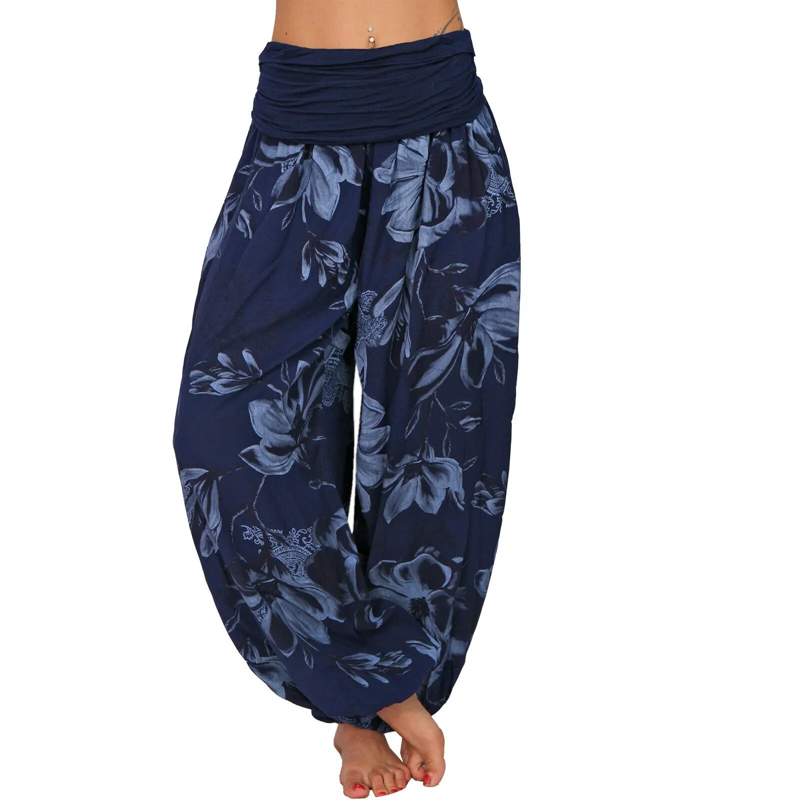 2022 Women's Blue Floral Wide Leg Pants - Image 8
