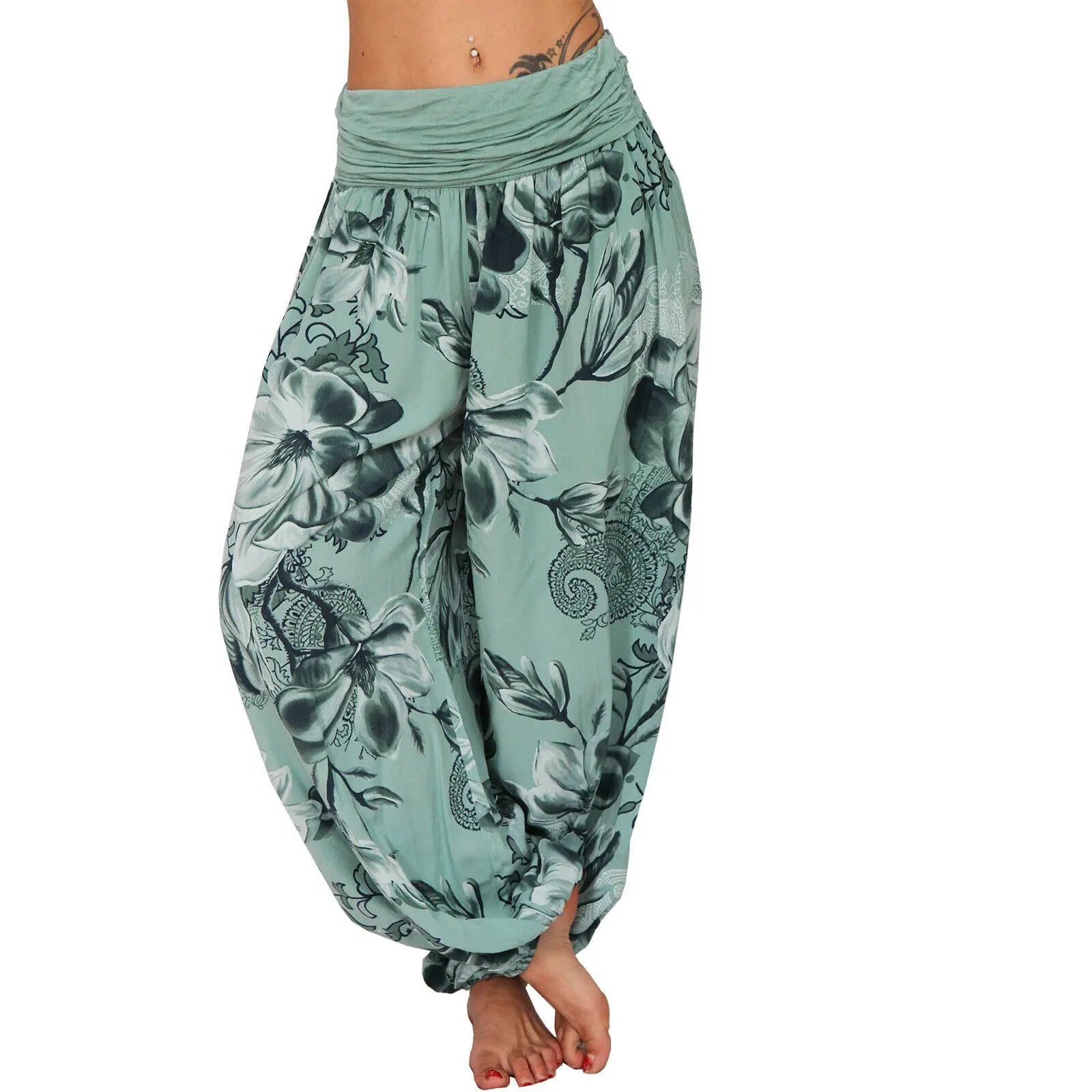 2022 Women's Blue Floral Wide Leg Pants - Image 9