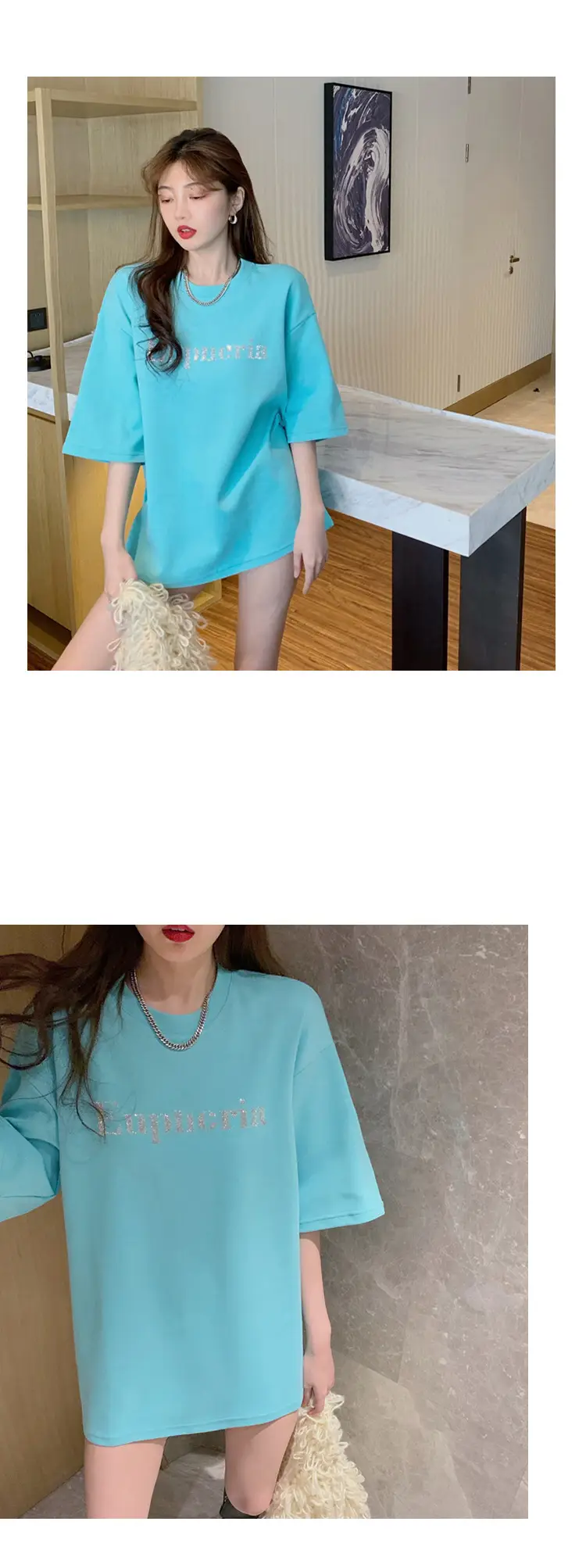 2021 Summer Loose Fit T-Shirt Women Aqua Short Sleeve — feature 13
