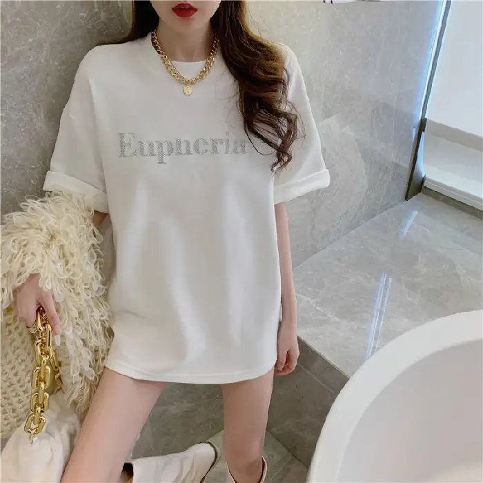 2021 Summer Loose Fit T-Shirt Women Aqua Short Sleeve - Image 2