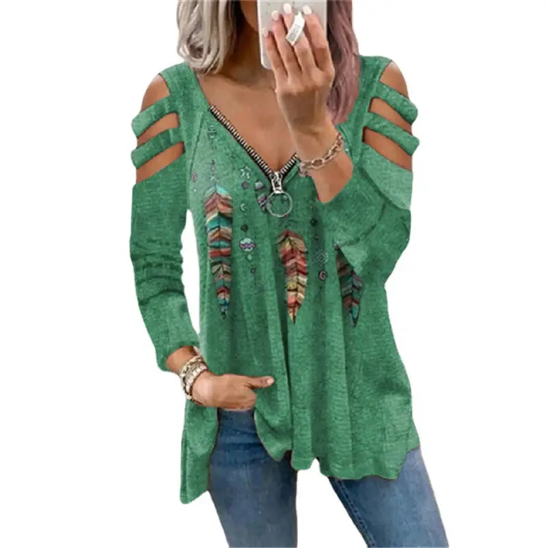 2022 Grey Embroidered Cold Shoulder T-Shirt for Women - Image 20